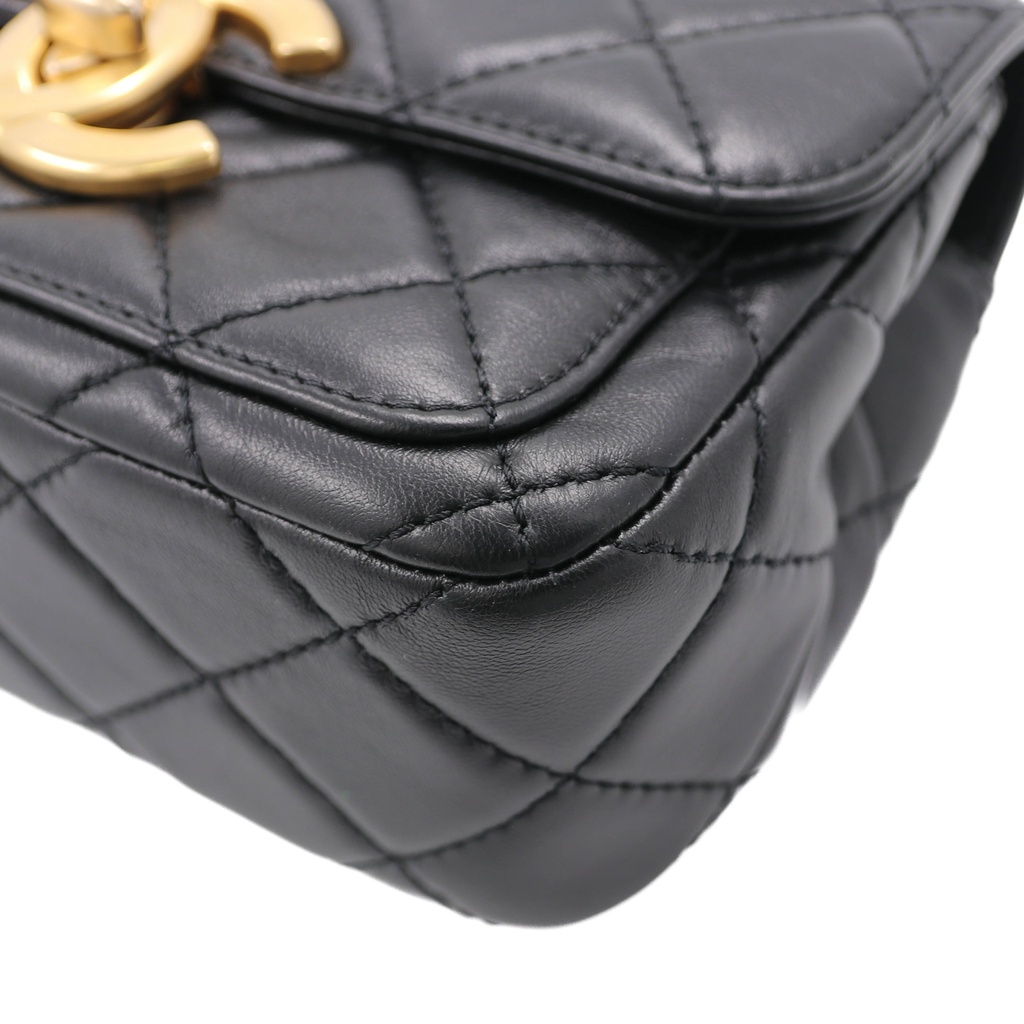 Chanel Black Matelasse Coco Mark Shiny Lambskin Flap Chain